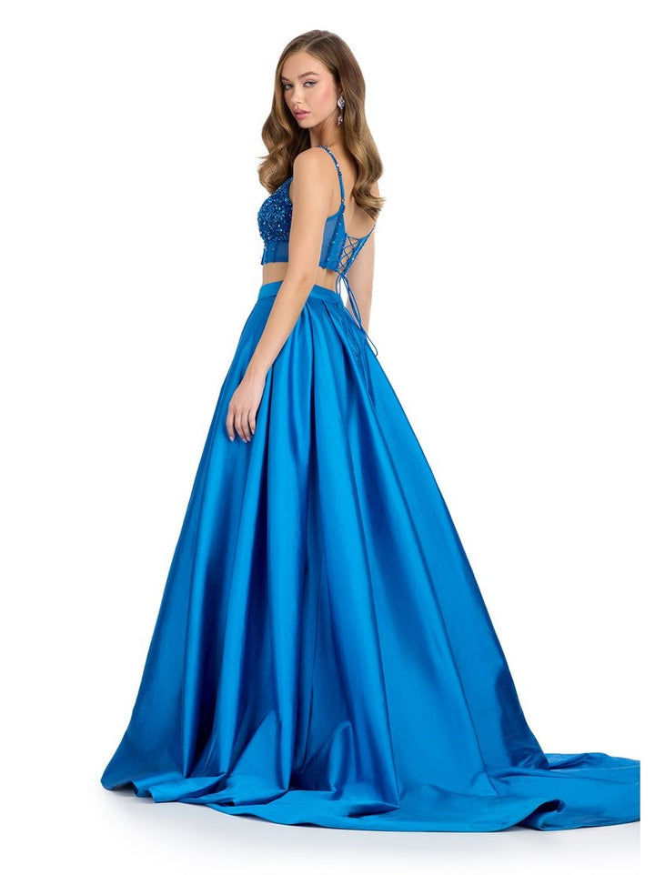 Two Piece Gown with Beaded Bustier & Taffeta Skirt