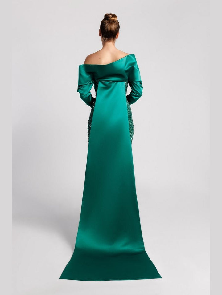 Emerald Sequined Long-Sleeved Mermaid Evening Dress