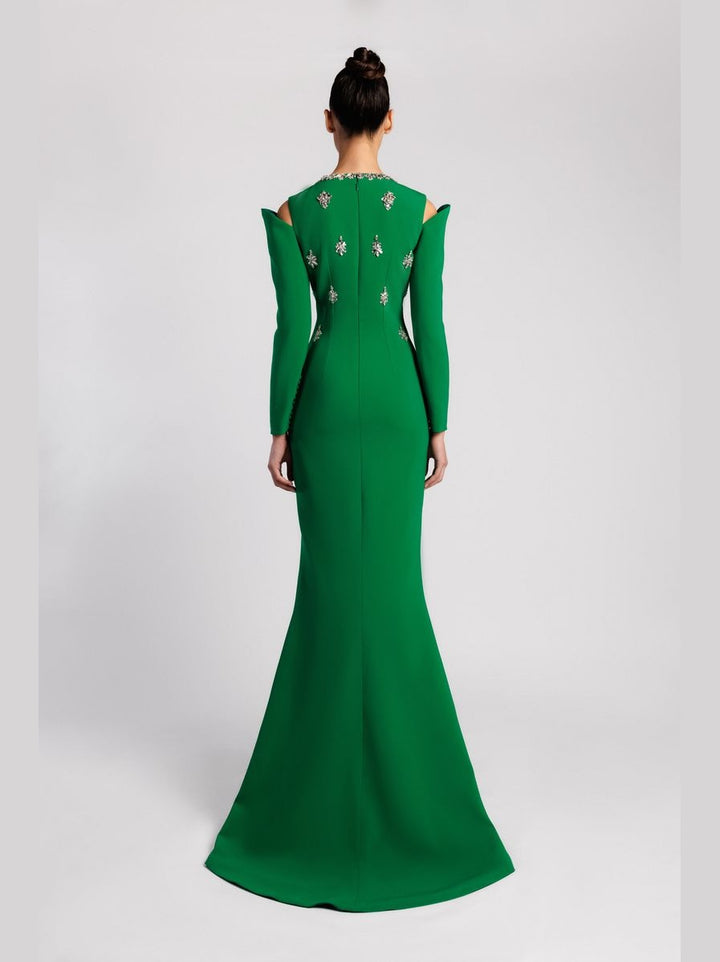 Mermaid Dress with Crystal Embroidery and Chest Slit