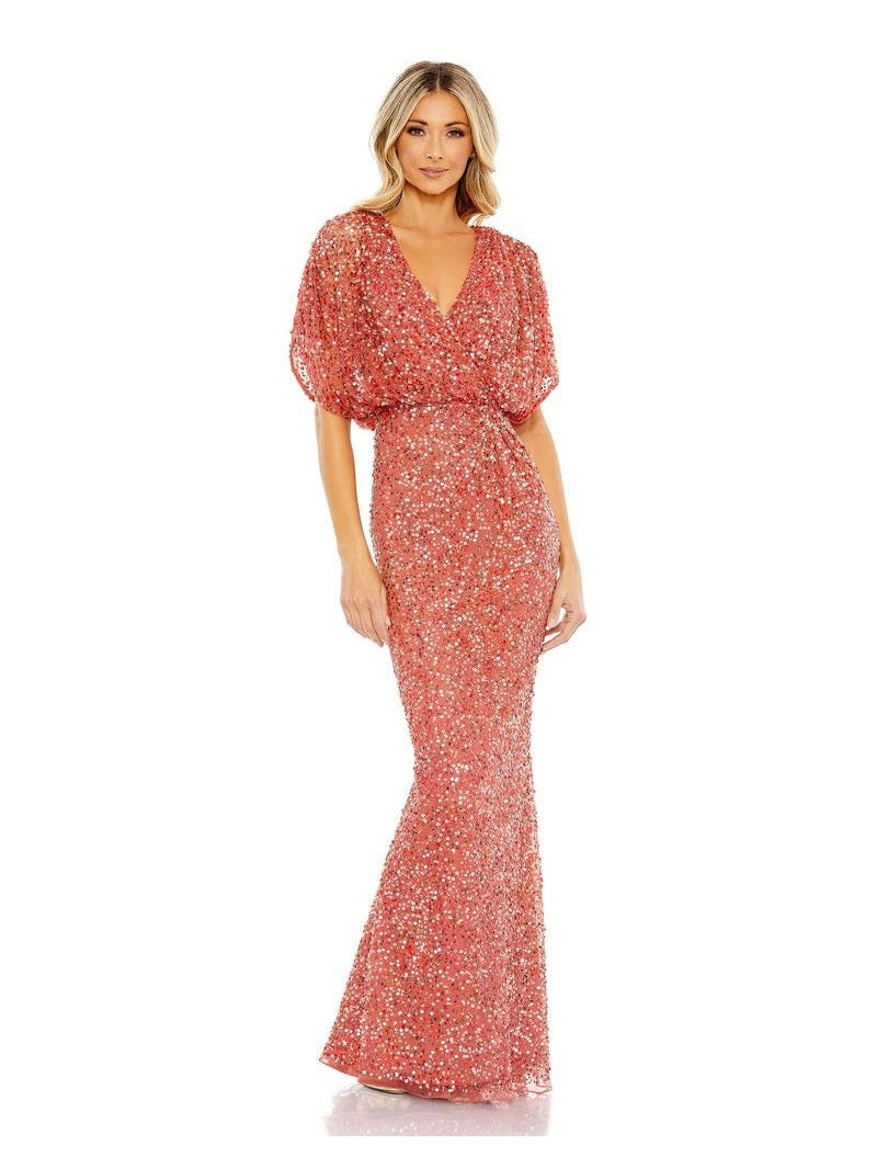 Draped Sleeve V Neck Gown