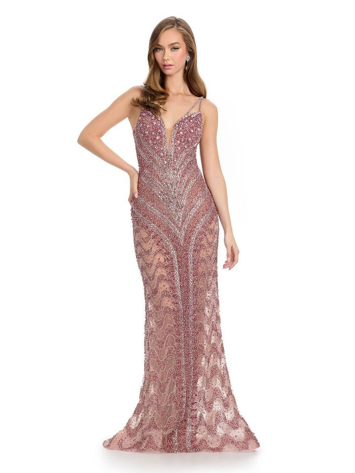 V-Neckline Fully Beaded Crystal Gown