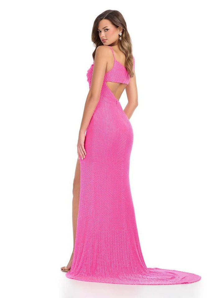 Beaded Gown with Cut Out & Slit