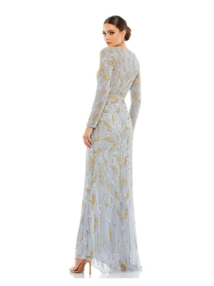 Beaded Long Sleeve Evening Gown
