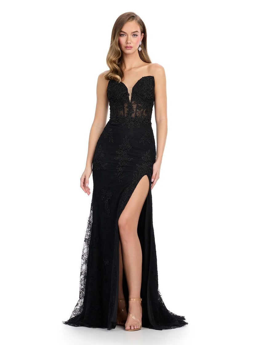Strapless Gown with Embroidered Applique