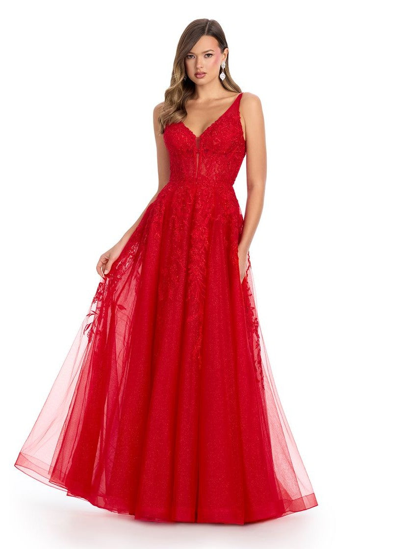 Tulle Ball Gown with Emboridered Applique
