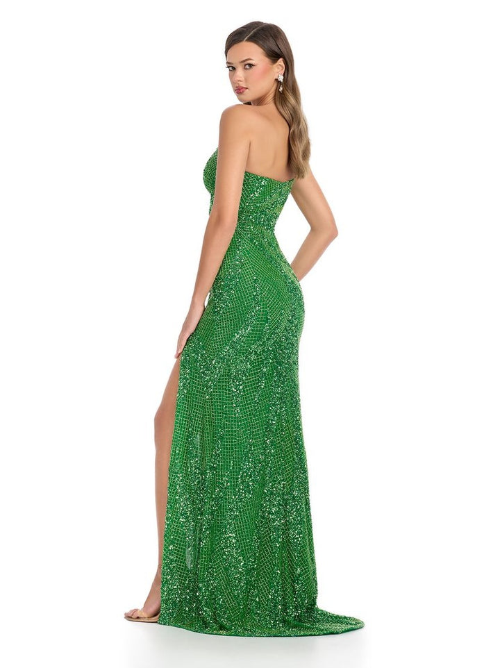 One Shoulder Beaded Gown with Slit