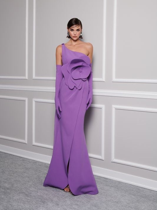 Rosette Detail One Shoulder Gown