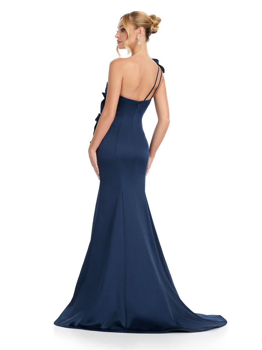 Satin Gown with Asymmetrical Floral Details