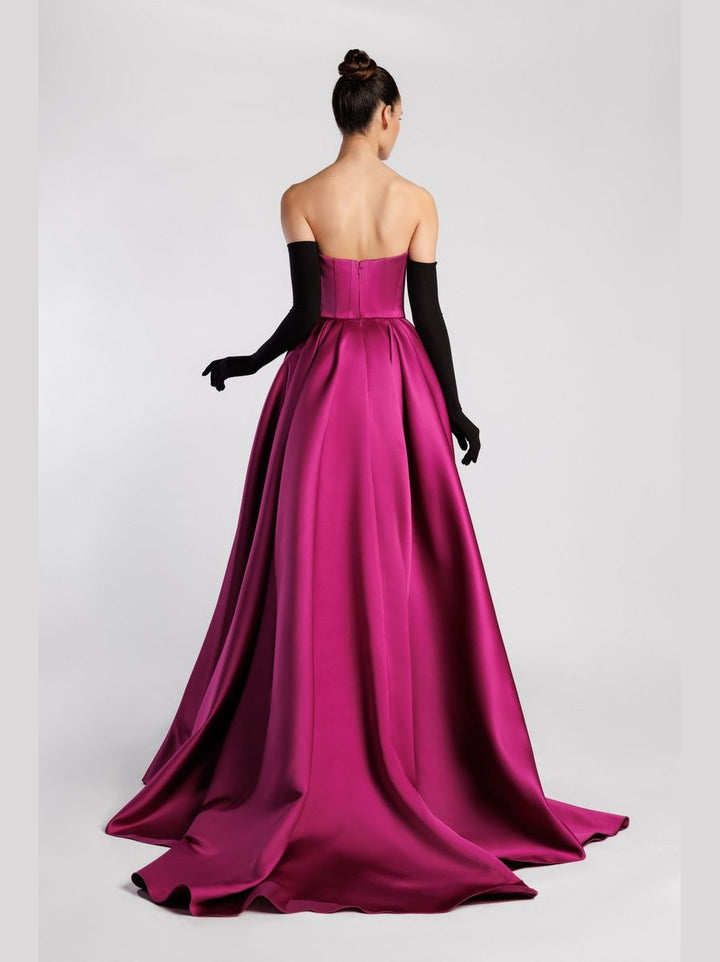 Corset Bodice Mermaid Evening Dress with Beaded Chains and Overskirt