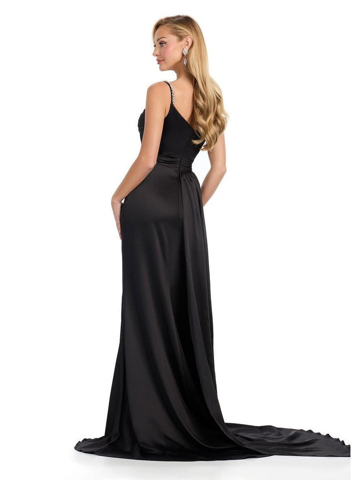 Asymmetrical Satin Gown with Beaded Details