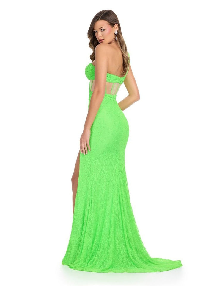Lace Gown with One Shoulder & Corset Bustier