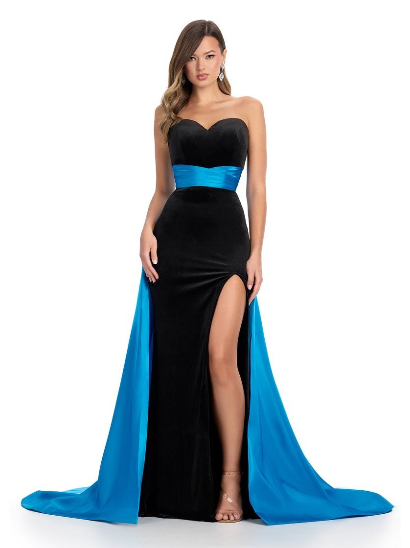 Strapless Velvet Gown with Sweetheart Neckline and Satin Overskirt