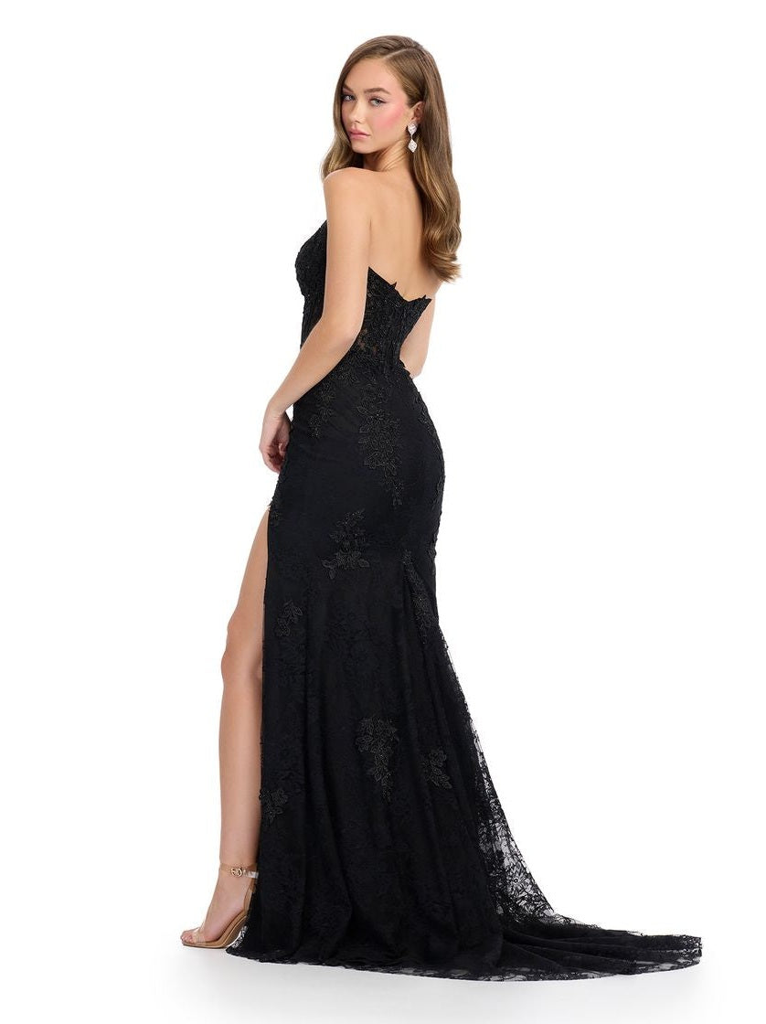 Strapless Gown with Embroidered Applique