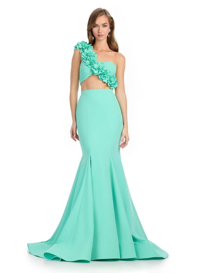 Two Piece Jersey Gown with Flower Accents