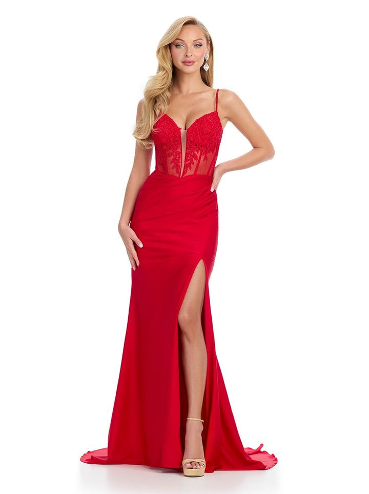 Jersey Gown with Corset Bustier & Floral Applique