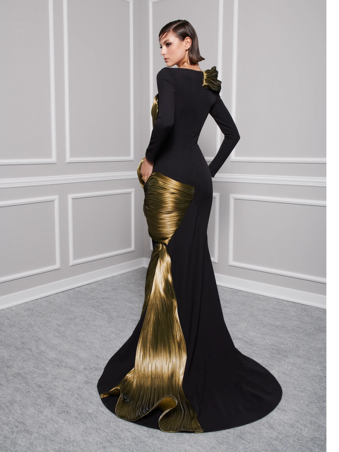 Crepe Mettalic Organza Gown