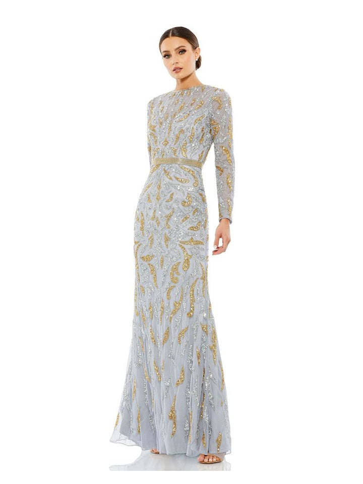 Beaded Long Sleeve Evening Gown