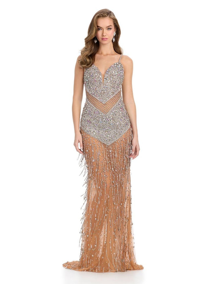 Spaghetti Strap Fully Beaded Gown