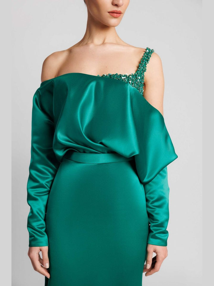 Asymmetric Mermaid Evening Dress with Sequin Strap