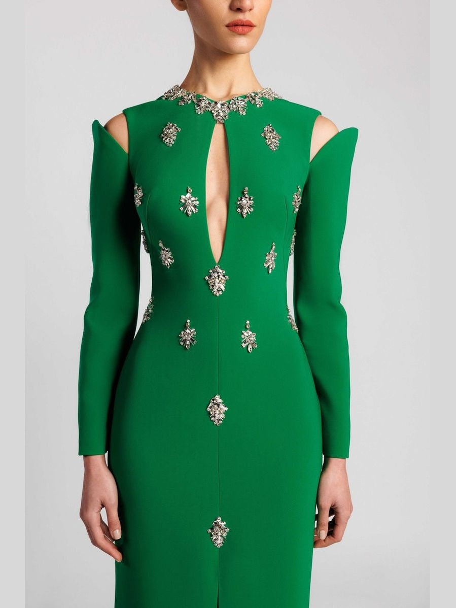 Mermaid Dress with Crystal Embroidery and Chest Slit