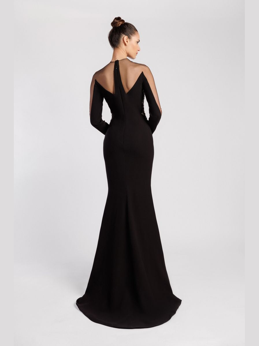Mermaid Evening Dress with Illusion Neckline and Embroidered Bodice