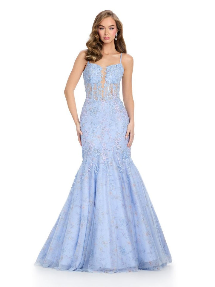 Spaghetti Strap Tulle Gown with Corset Bustier & Lace Up Back