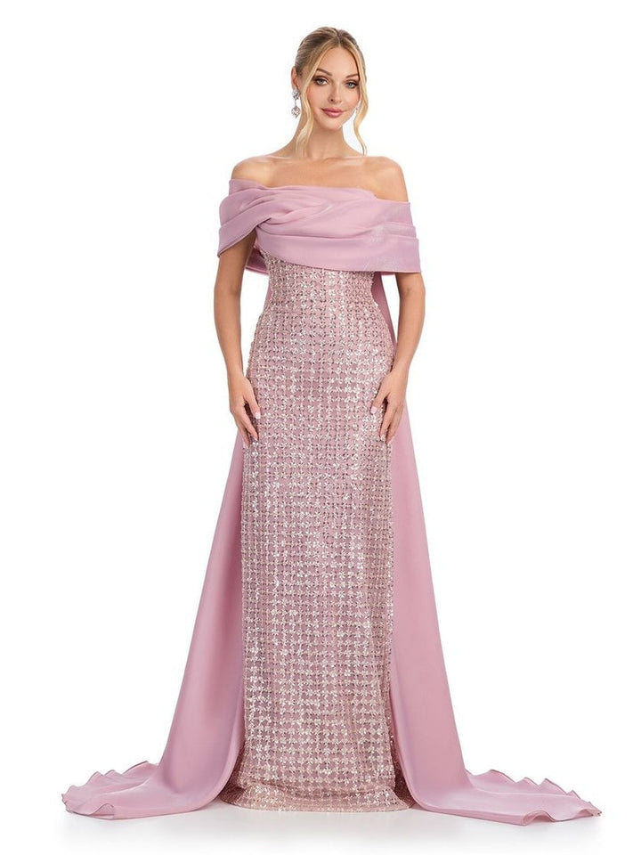 Beaded Gown with Organza Cape
