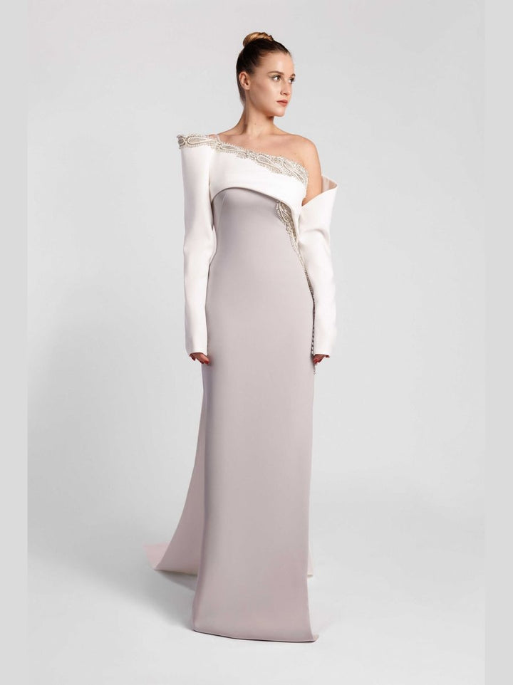 Off-the-Shoulder Evening Dress with Asymmetric Neckline