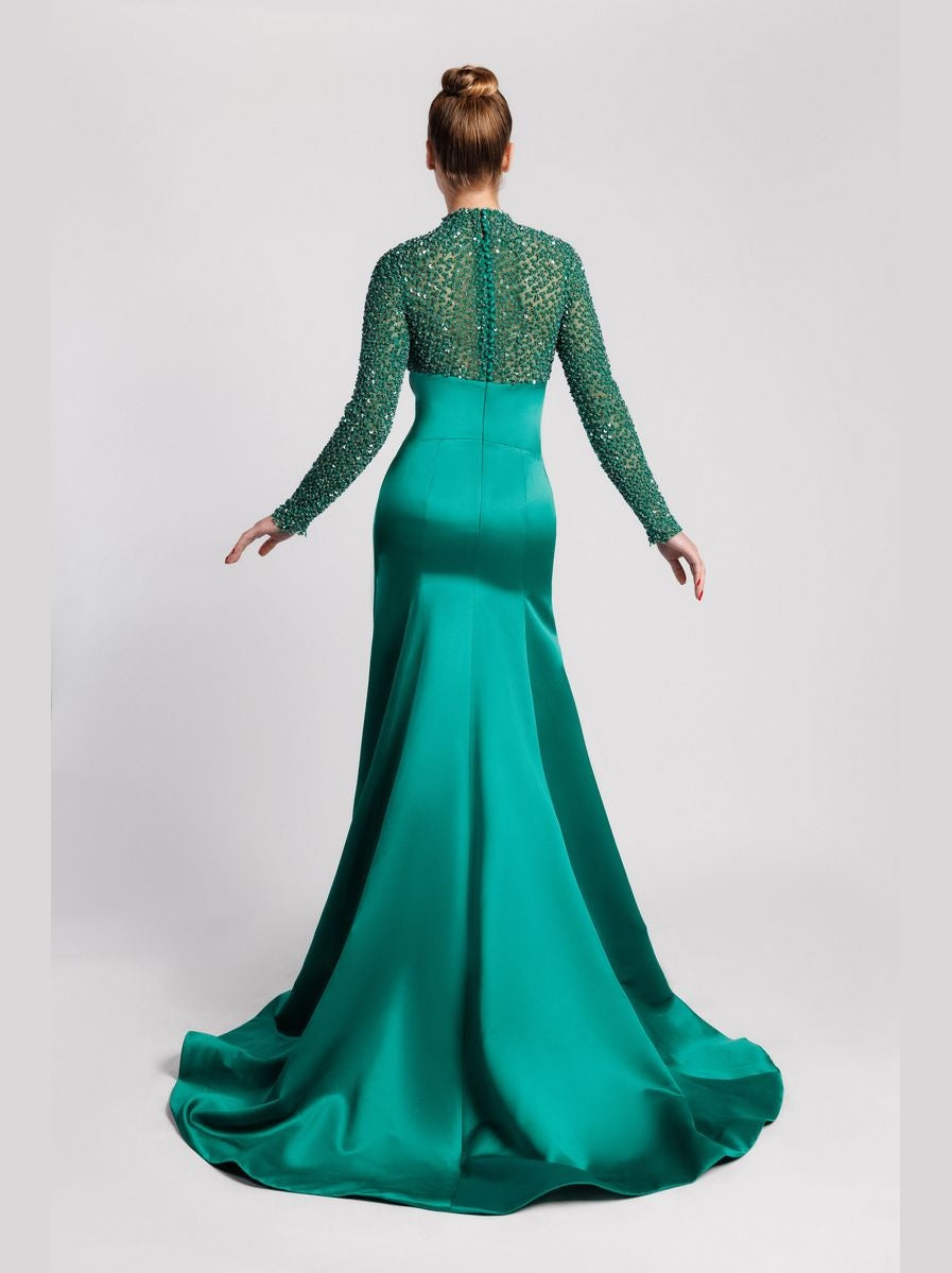 Emerald Sequined Long-Sleeved Mermaid Evening Dress