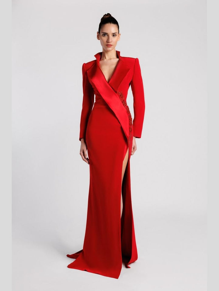 Blazer-Style Mermaid Evening Dress with Floral Sequin Embroidery