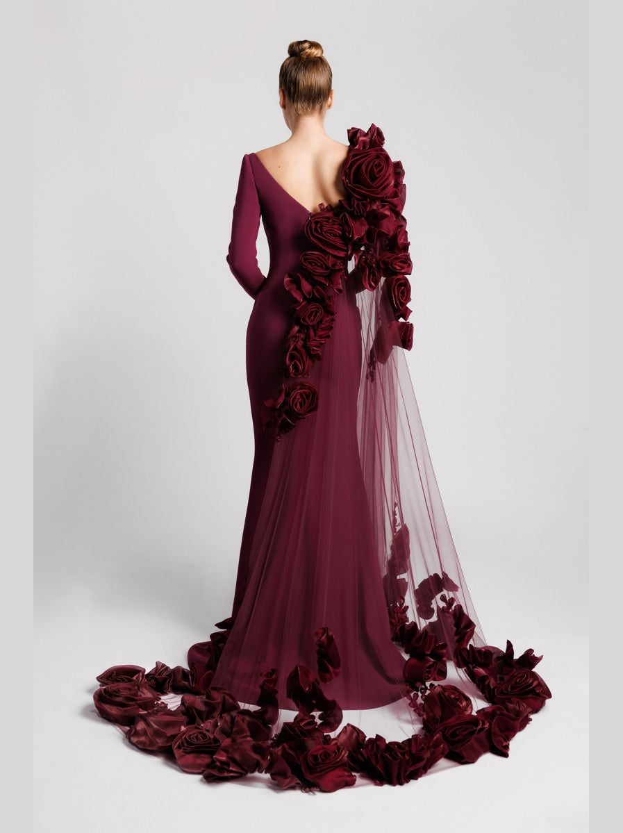 Mermaid Evening Dress with Cape Sleeve and V-Back