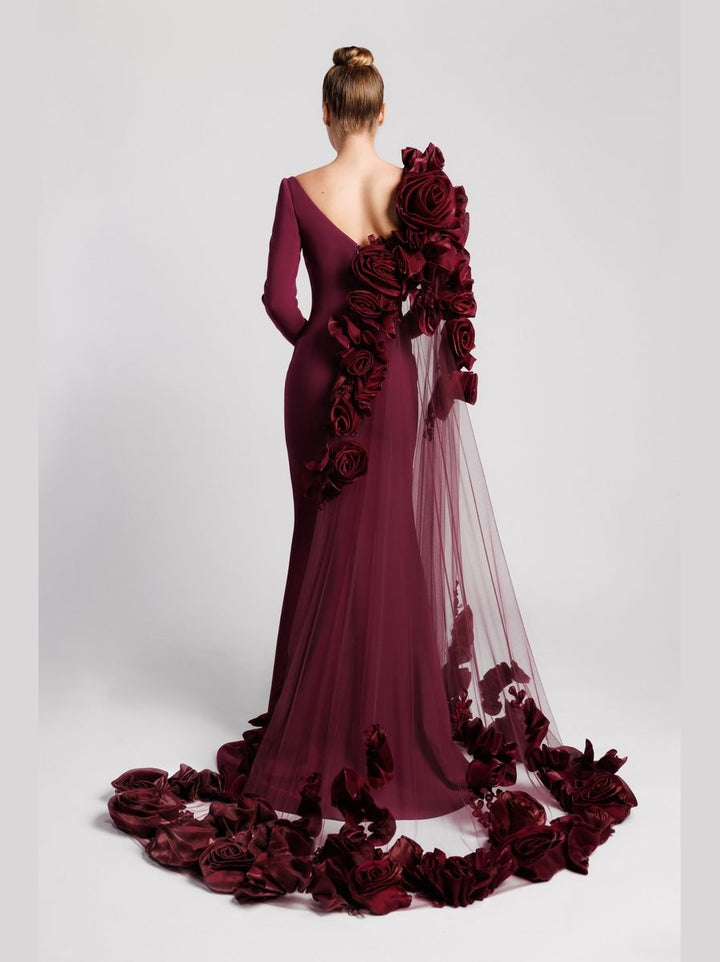 Mermaid Evening Dress with Cape Sleeve and V-Back