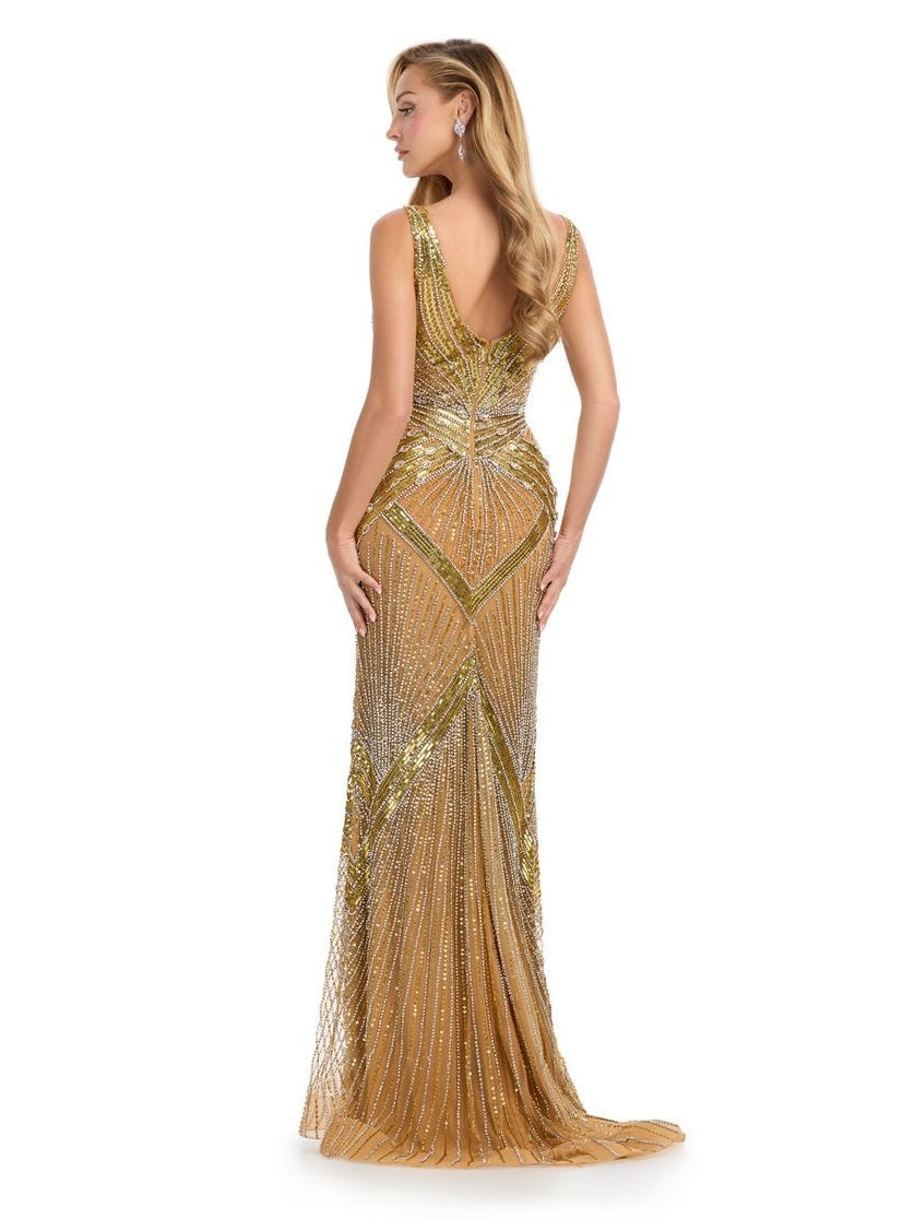 Fully Beaded V-Neckline Gown