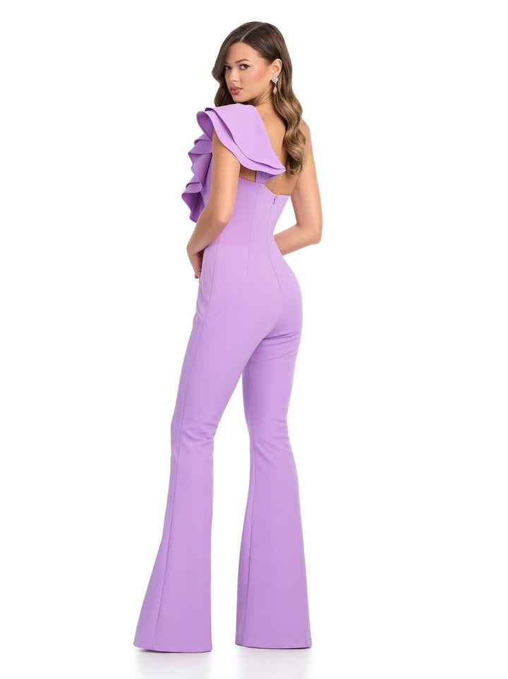 One Shoulder Scuba Jumpsuit with Ruffle
