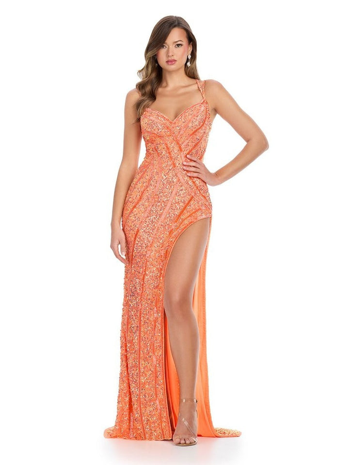 Fully Beaded Gown with Sweetheart Neckline & Lace Up Back