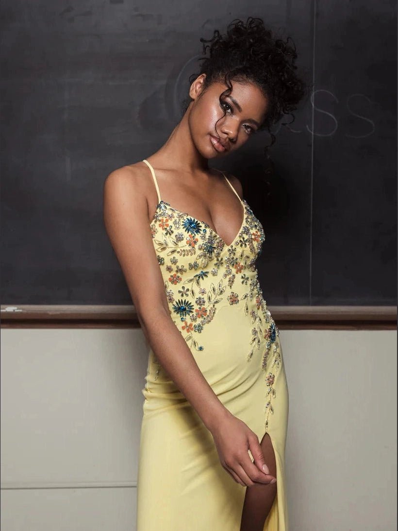Multi Color Beaded Floral Cami Gown