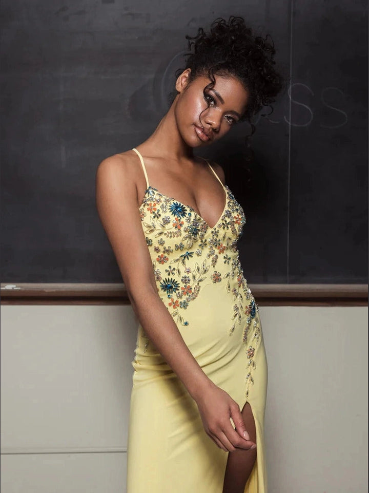 Multi Color Beaded Floral Cami Gown