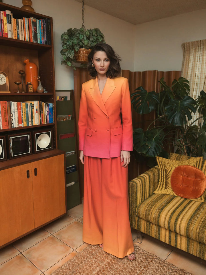 Double Breasted Crepe Ombre Blazer