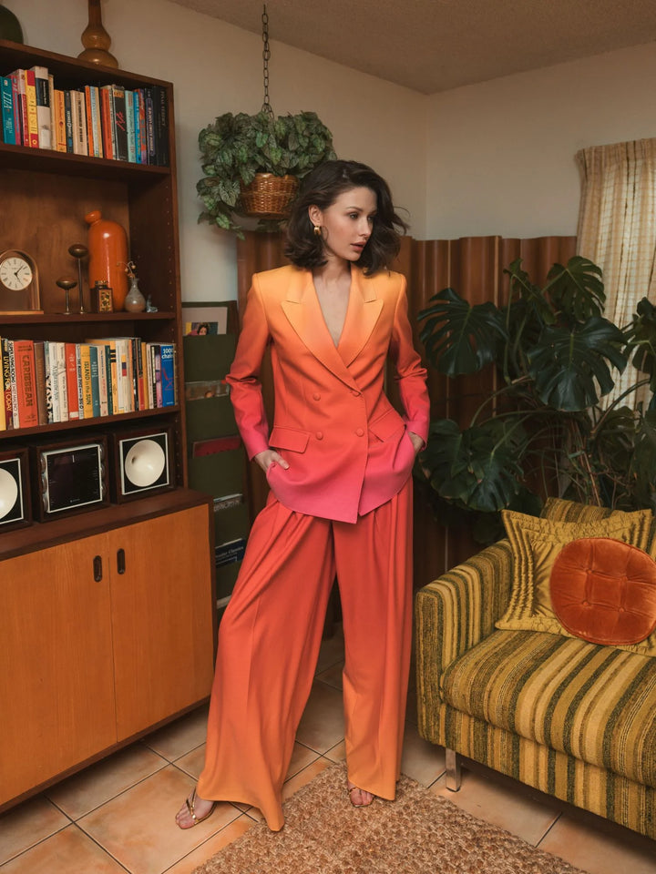 Double Breasted Crepe Ombre Blazer