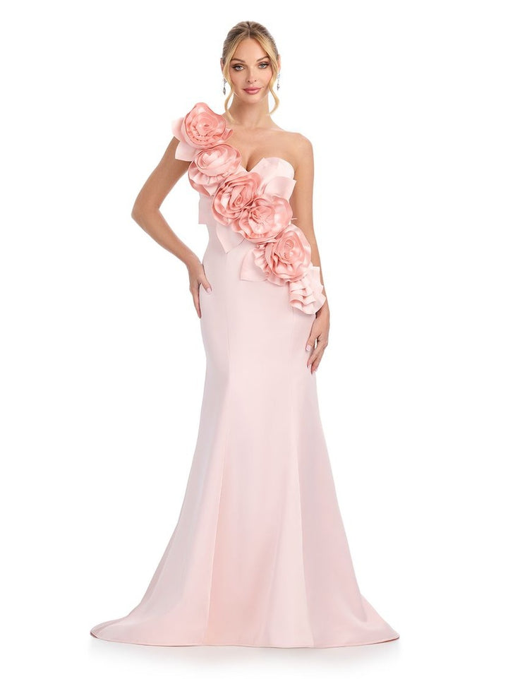 Satin Gown with Asymmetrical Floral Details