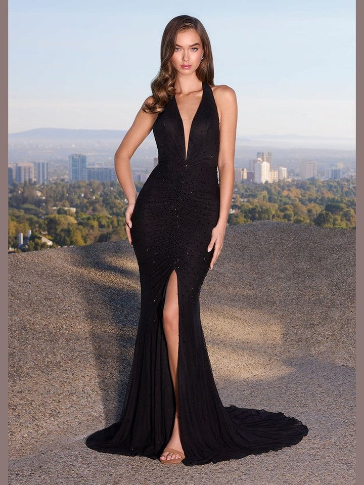 Fitted Gown with Halter Neckline & Open Back