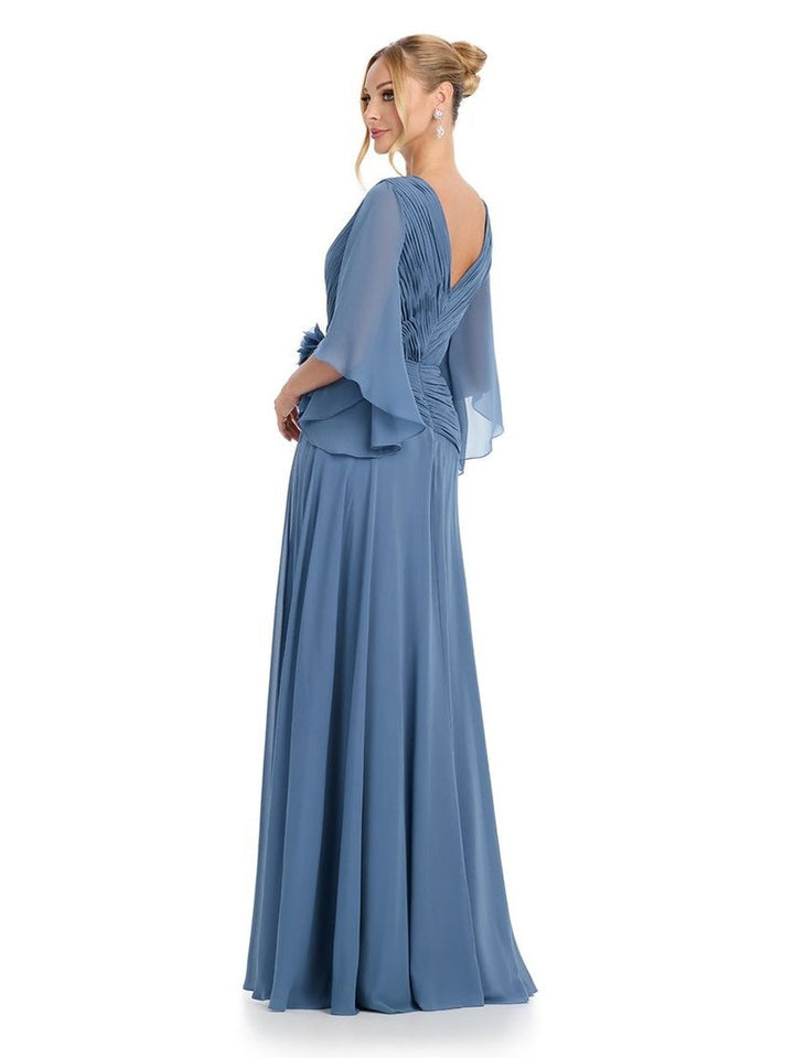 Chiffon Gown with Cape Sleeves & V Neckline