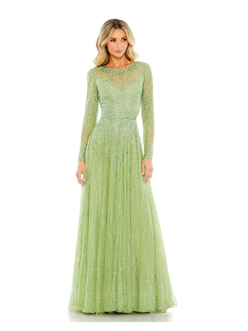 Sequined Illusion High Neck Long Sleeve Gown