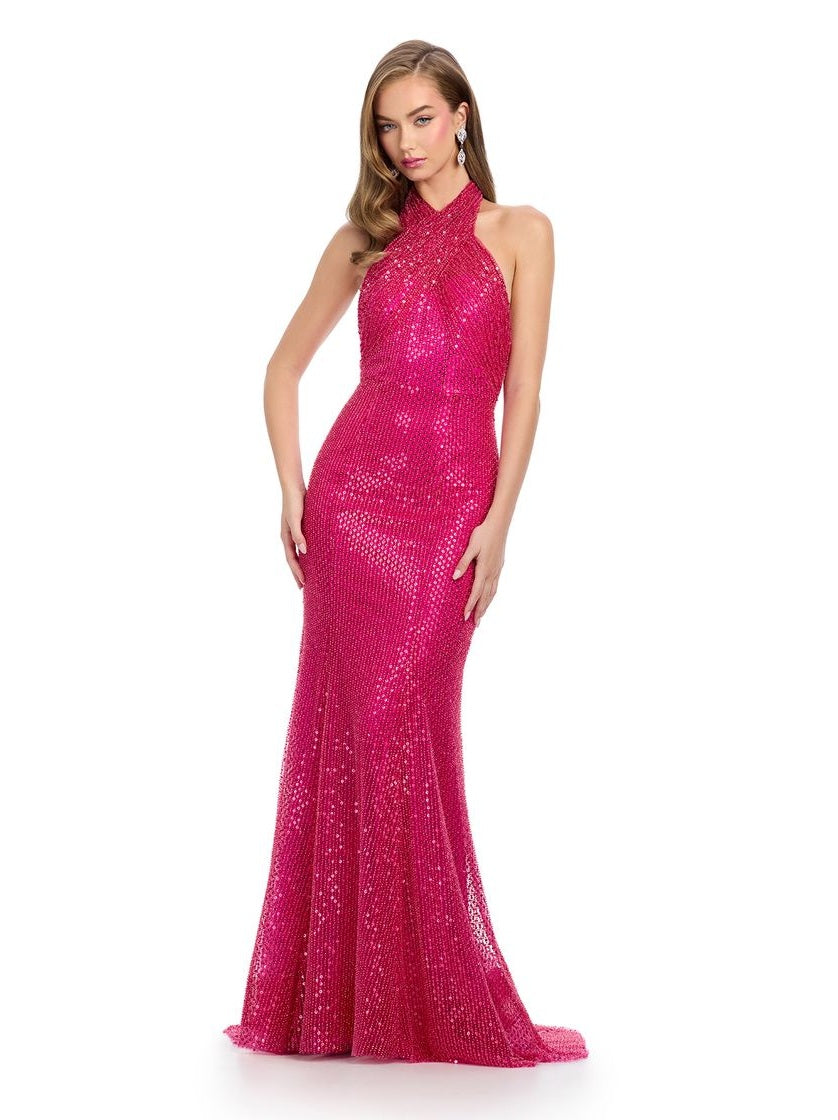 Beaded Gown with Halter Neckline