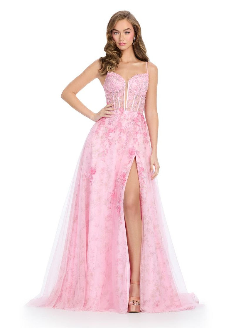 Tulle Gown with Spaghetti Straps and Corset Bustier
