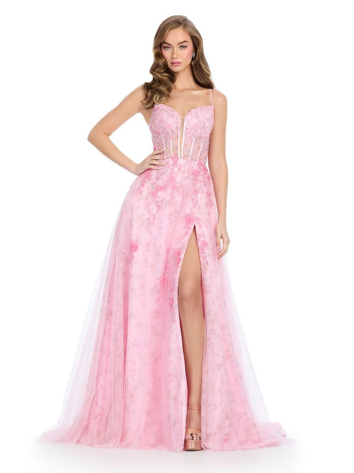 Tulle Gown with Spaghetti Straps and Corset Bustier