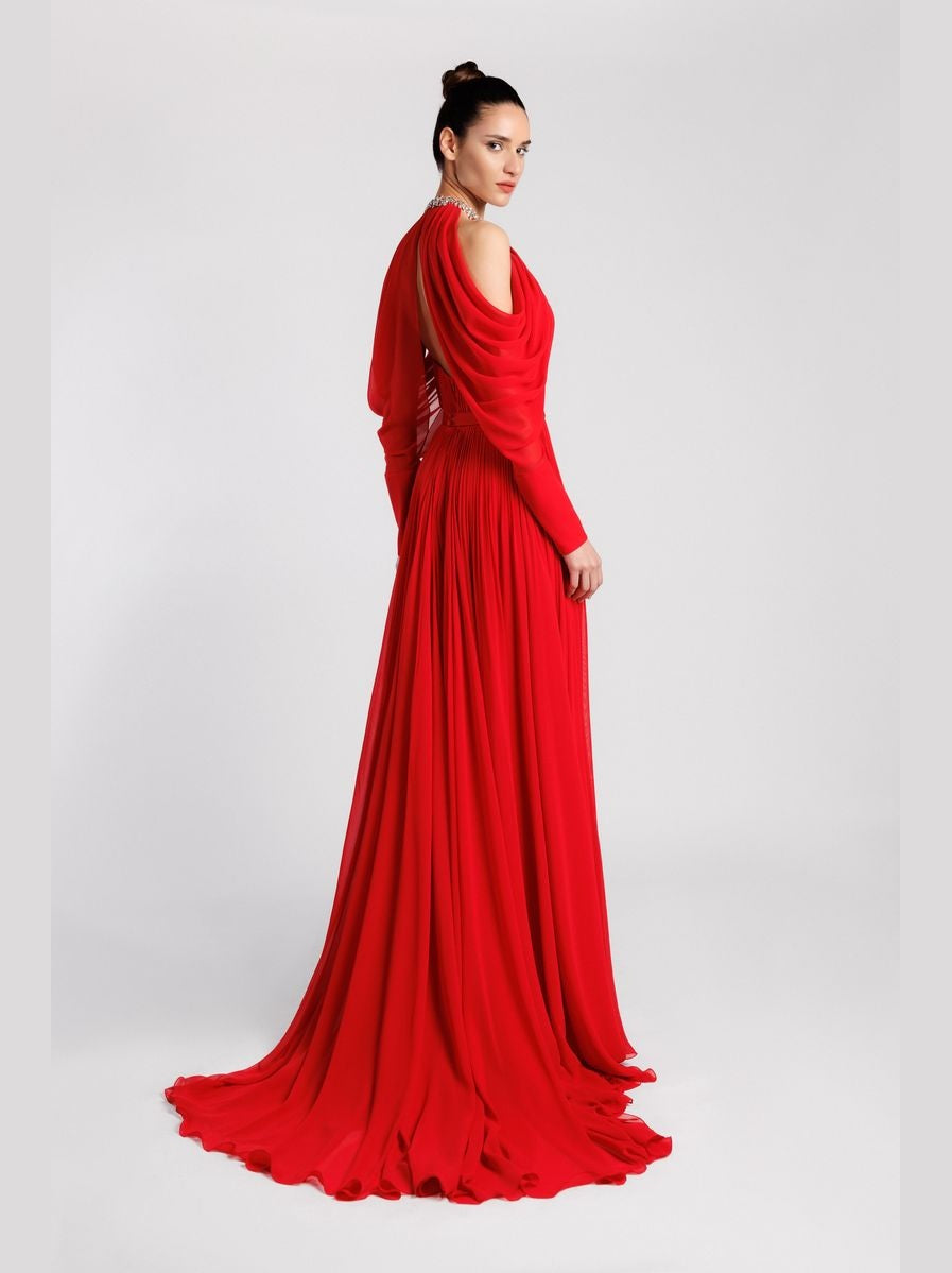Multi-Neckline A-Line Dress with Crystal Embroidery and Sweep Train