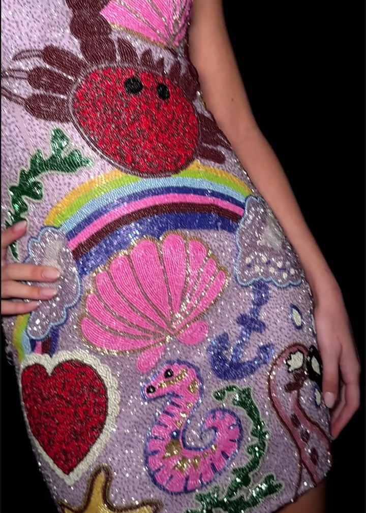 Beaded Cocktail Dress with Sea Inspired Design