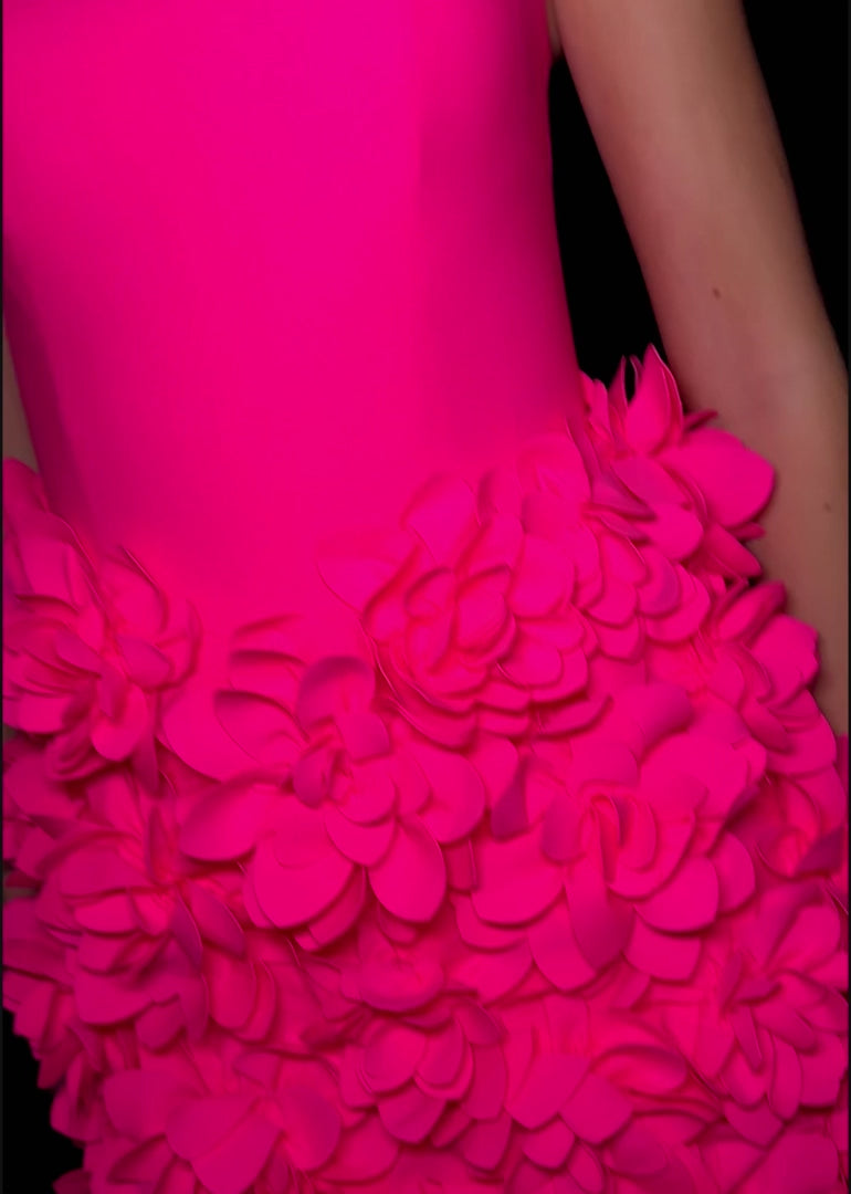Scuba Cocktail Dress with 3D Floral Skirt