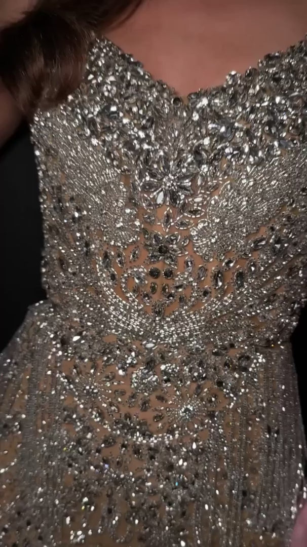 Beaded Midi Dress with Corset Bodice and Fringe